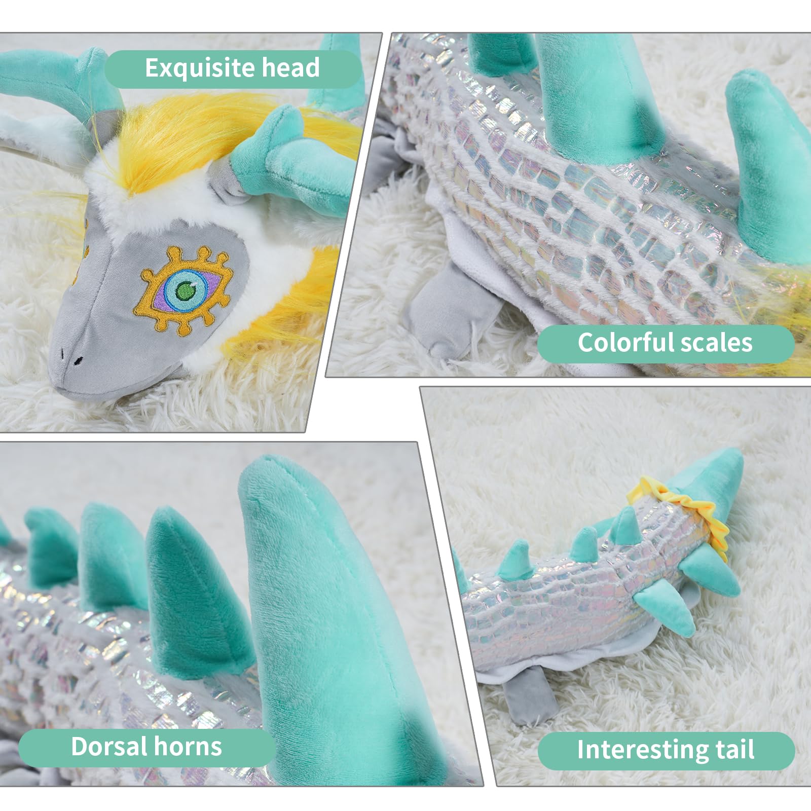 Nadou TLOZ Light Dragon Plush Pillow,43.3" Light Dragon Anime Stuffed Doll Can be Used as a Birthday, Christmas for Kids-Collectible Squishy Plushies