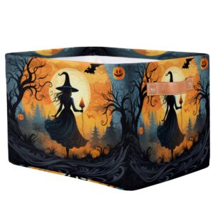 Halloween Witch Moon Bat Foldable Storage Basket Bin Large Fabric Kids Toys Storage Cube Box with Handles Collapsible Closet Shelf Cloth Organizer Basket for Nursery Bedroom Shelves Laundry