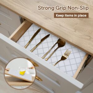 Shinlendid Drawer and Shelf Liner for Kitchen Cabinets, Non-Adhesive Strong Grip Cabinet Liners for Dressers, Durable Waterproof Anti Slip Cupboard Liner, White/Sliver, 12 in x 10 Feet