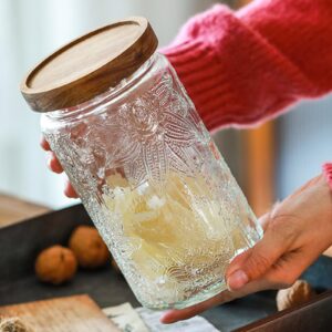 yoqelt Vintage Glass Jars with Wooden Lids, 2 Pack 34 oz Airtight Glass Food Storage Containers Sets for the Kitchen, Sugar Coffee Candy Spice Cookie Tea Pasta