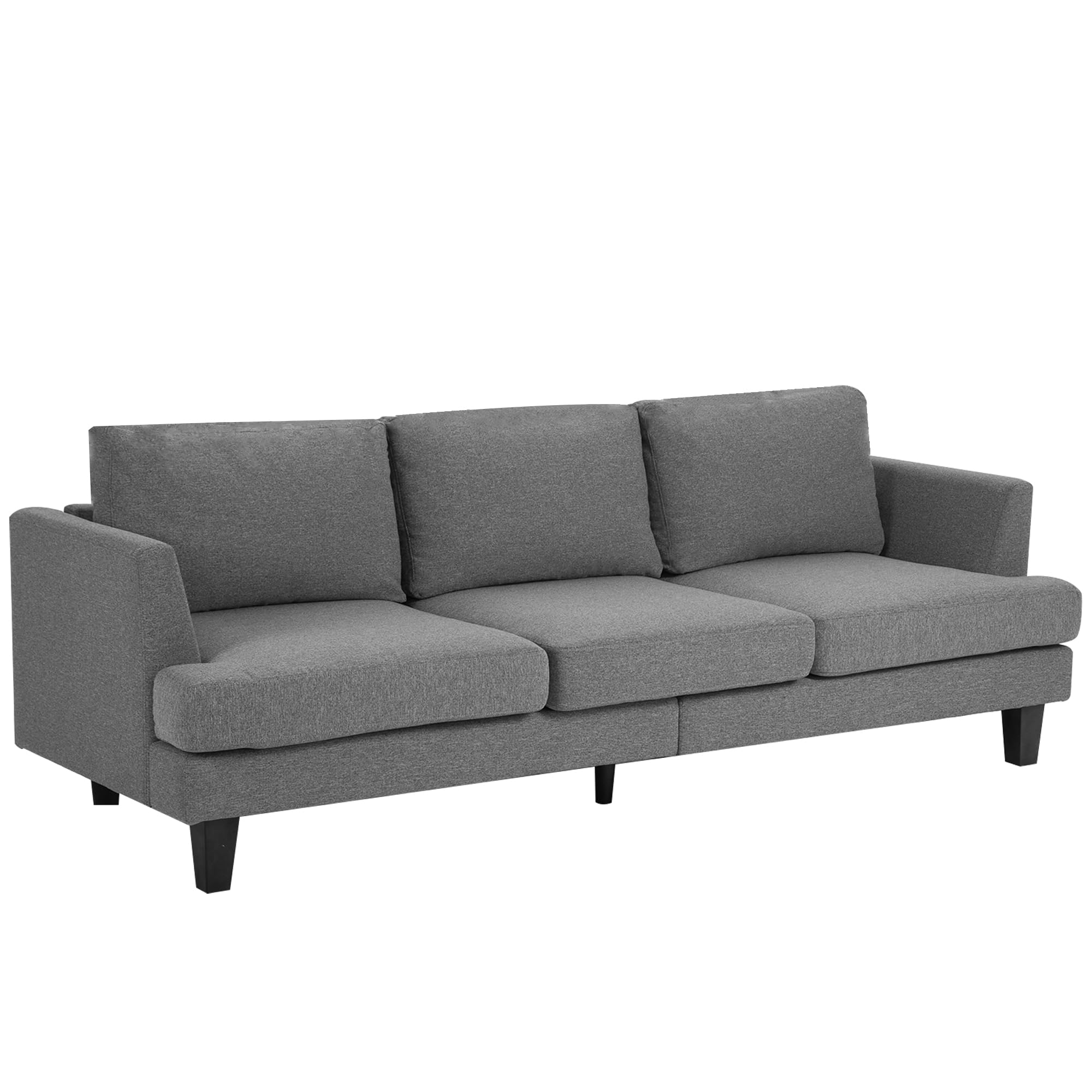 CATMIX 3 Seater Sofa Couch, Mid Century Modern Upholstered Sofa, Comfy Couches with Deep Seats Fabric Surface Square Armrest and Wood Legs for Living Room and Apartment (Grey, 89inch-3 Seats)