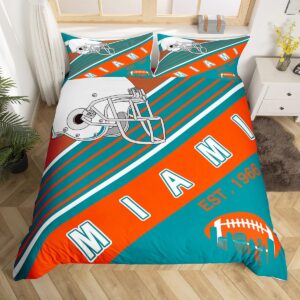 football sports themed comforter cover, kids american football city style bedding set 3d rugby helmet design bed cover, american football competition queen duvet cover,sage green orange(miami)