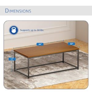 Our Modern Space Modern Industrial Style Rectangular Coffee Table for Living Room, Bedroom - Rustic Accent Minimalistic Furniture with Wood Grain Top & Metal Frame - Center TV Table - Rustic Brown