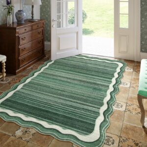 Lahome Washable Green Rugs for Living Room Bedroom,Machine Washable Green 5x7 Area Rugs,Dining Room Rug,Modern Abstract Irregular Non-Slip Stain-Resistance Accent Carpet for Home Office(Green,5x7)