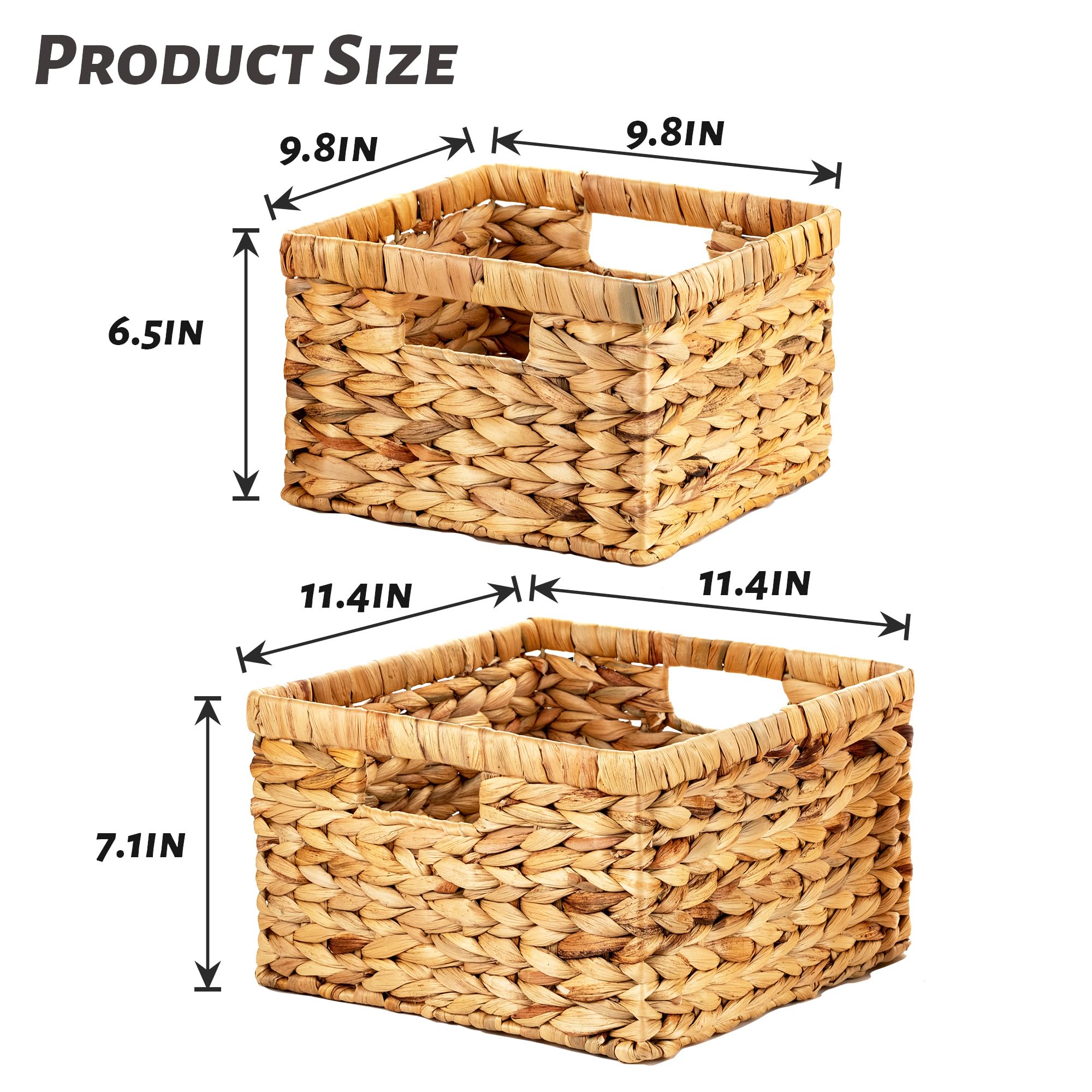 Rlosjin Wicker Storage Basket, Organization Basket, Storage Basket With Built-In Handles, Water Hyacinth Stand (2-Pack, Natural Hyacinth)11.4x11.4x7.1&9.8x9.8x6.5