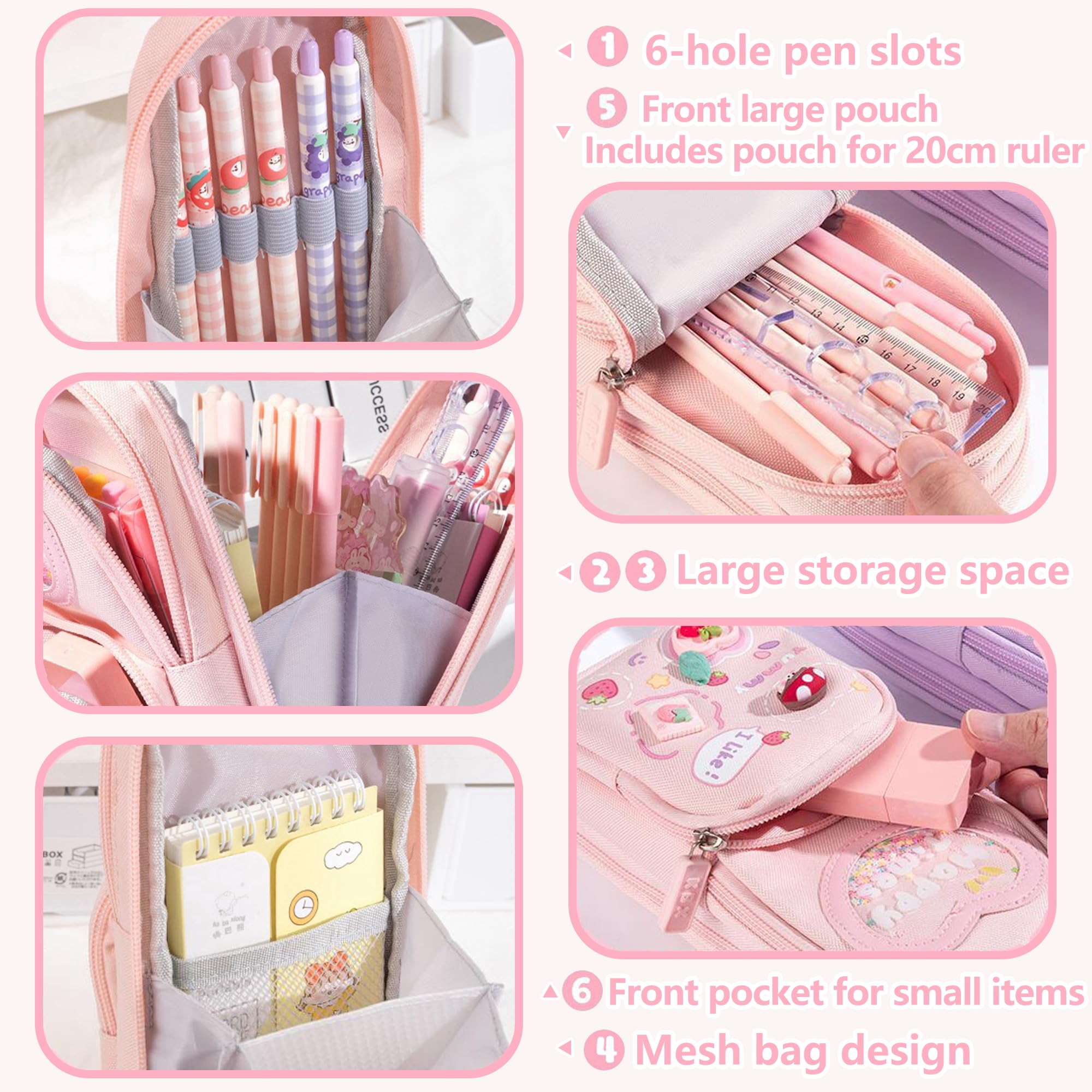 UINSUE Mini Backpack Pencil Case Art Marker Storage Canvas Makeup Pocket Small Gadget Bag Organizer Random Free of Highlighters (Pink)