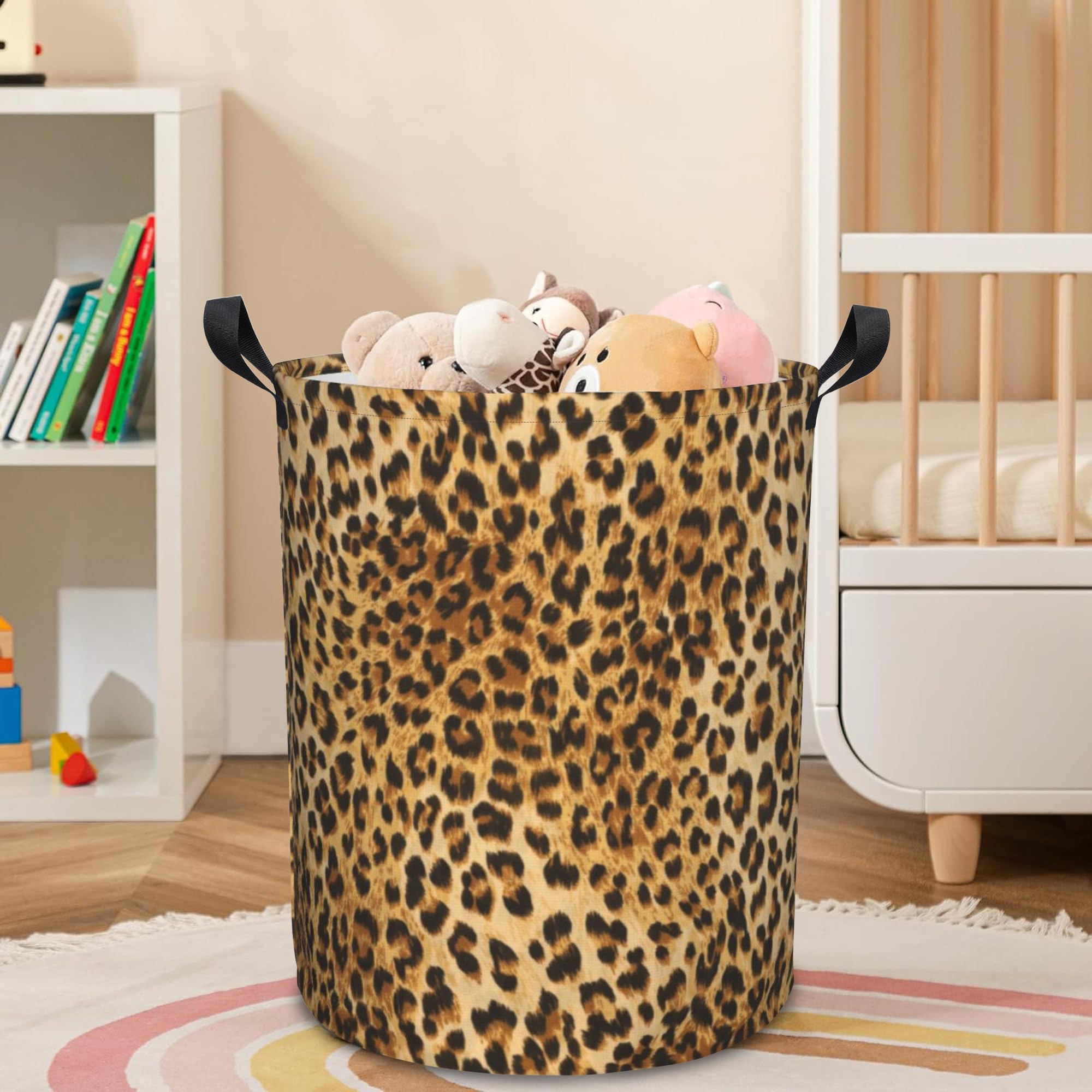 Naqiuli Laundry Basket Leopard Laundry Hamper Large Laundry Basket Storage Basket Tote Bag Collapsible Organizer Basket for Bathroom,Laundry,Bedroom 17.3 x16.5 Inch