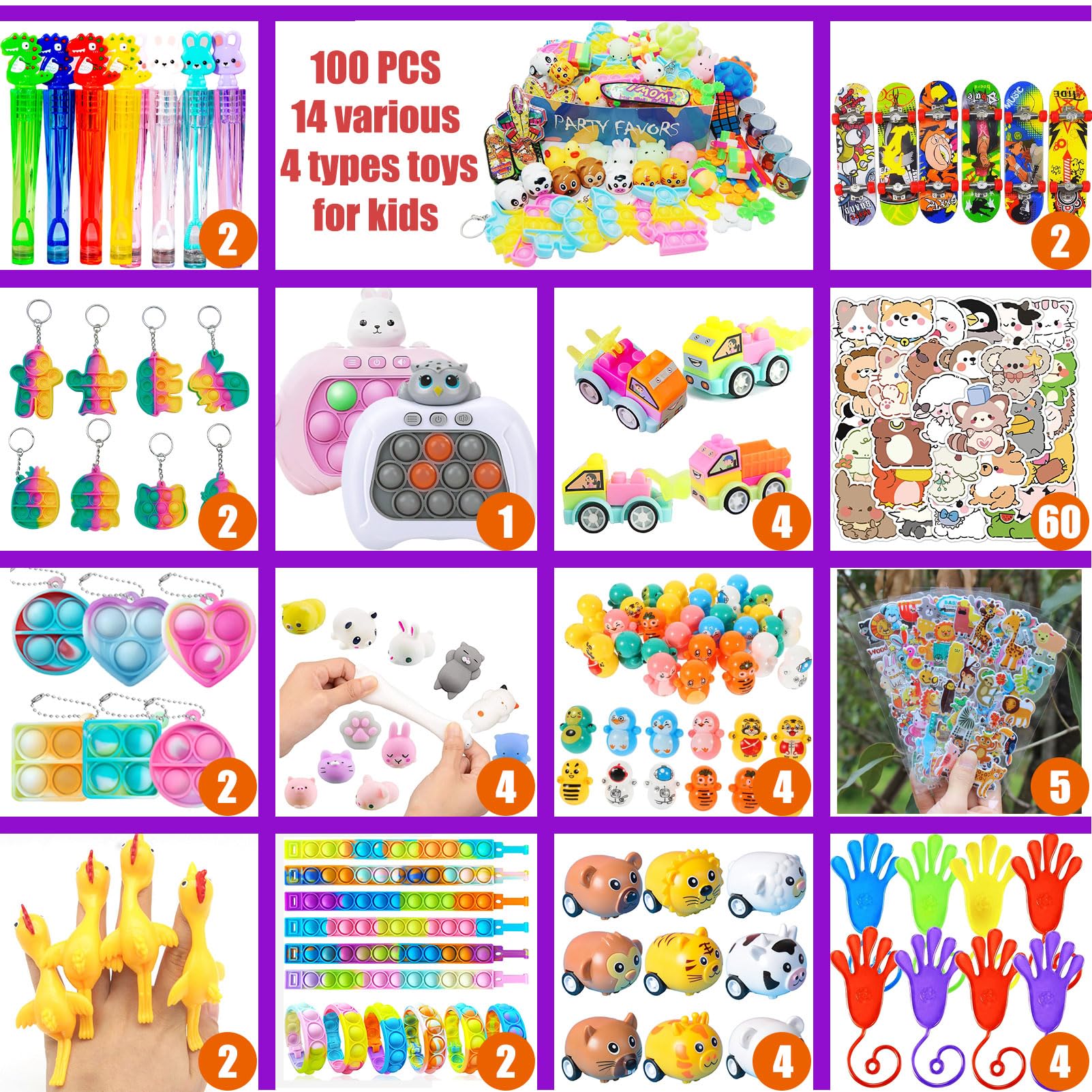 Premium Party Favors Include Fast Push Game for Kids 4-10,100 PCS Birthday Party Toys,Goodie Bag Stuffers,Treasure Box Toys for Classroom Prizes,Carnival Prizes,Pinata Filler,Treasure Chest Bulk Toys