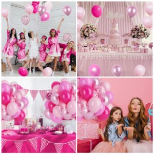 Funhot Pink Balloons Set, 60PCS Hot Pink Latex Balloons, 12Inch Pink Confetti Balloon Pastel Pink Metallic Party Balloons Helium for Girls Women Baby Shower Princess Wedding Birthday Party Decoration