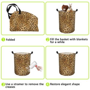 Naqiuli Laundry Basket Leopard Laundry Hamper Large Laundry Basket Storage Basket Tote Bag Collapsible Organizer Basket for Bathroom,Laundry,Bedroom 17.3 x16.5 Inch