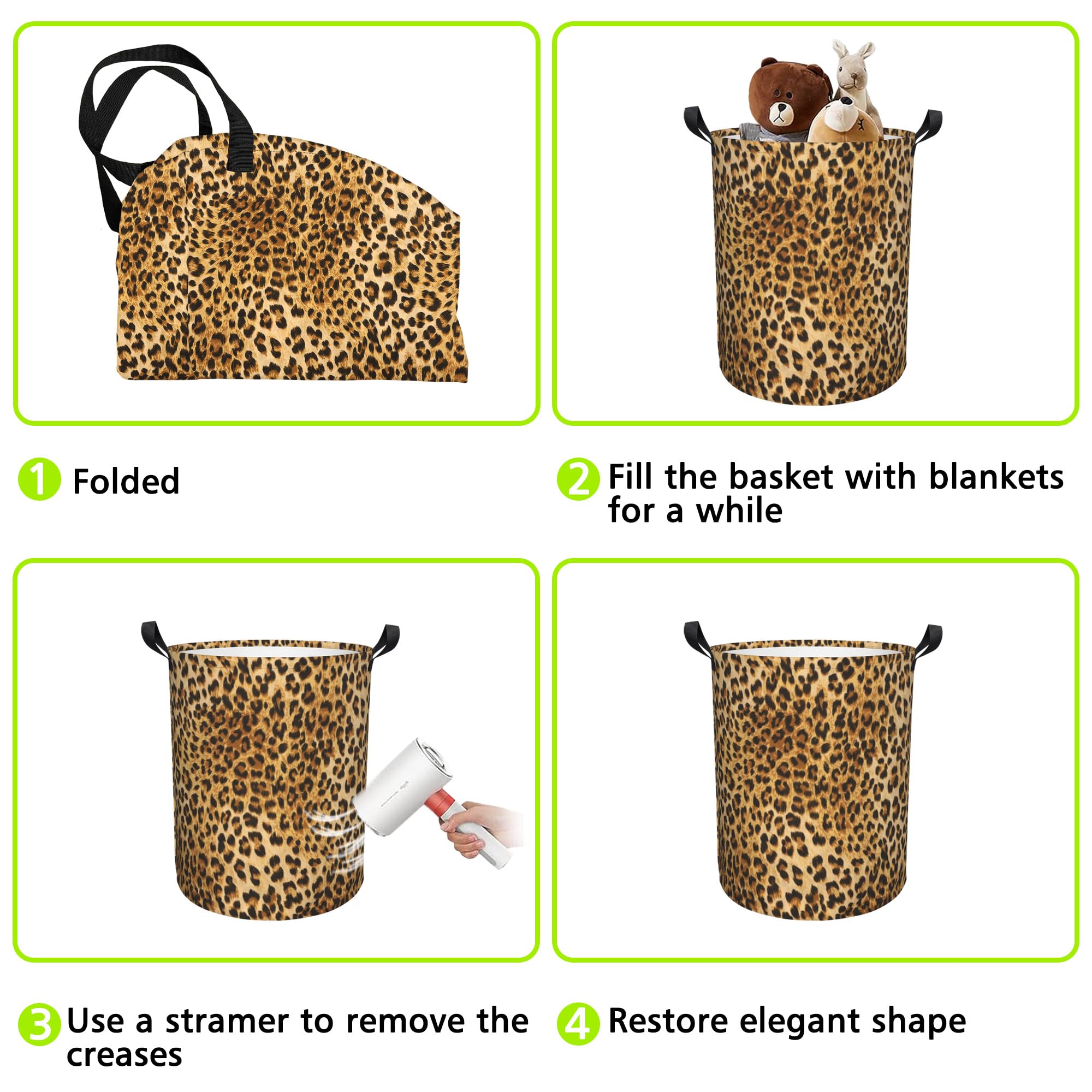 Naqiuli Laundry Basket Leopard Laundry Hamper Large Laundry Basket Storage Basket Tote Bag Collapsible Organizer Basket for Bathroom,Laundry,Bedroom 17.3 x16.5 Inch