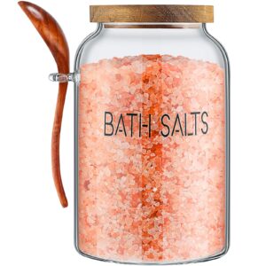 silifine 1 piece 94 oz bath salts glass jar with wooden lid, bath salt container with scoop, glass containers for bathroom bath decor airtight storage bathtub accessories for women