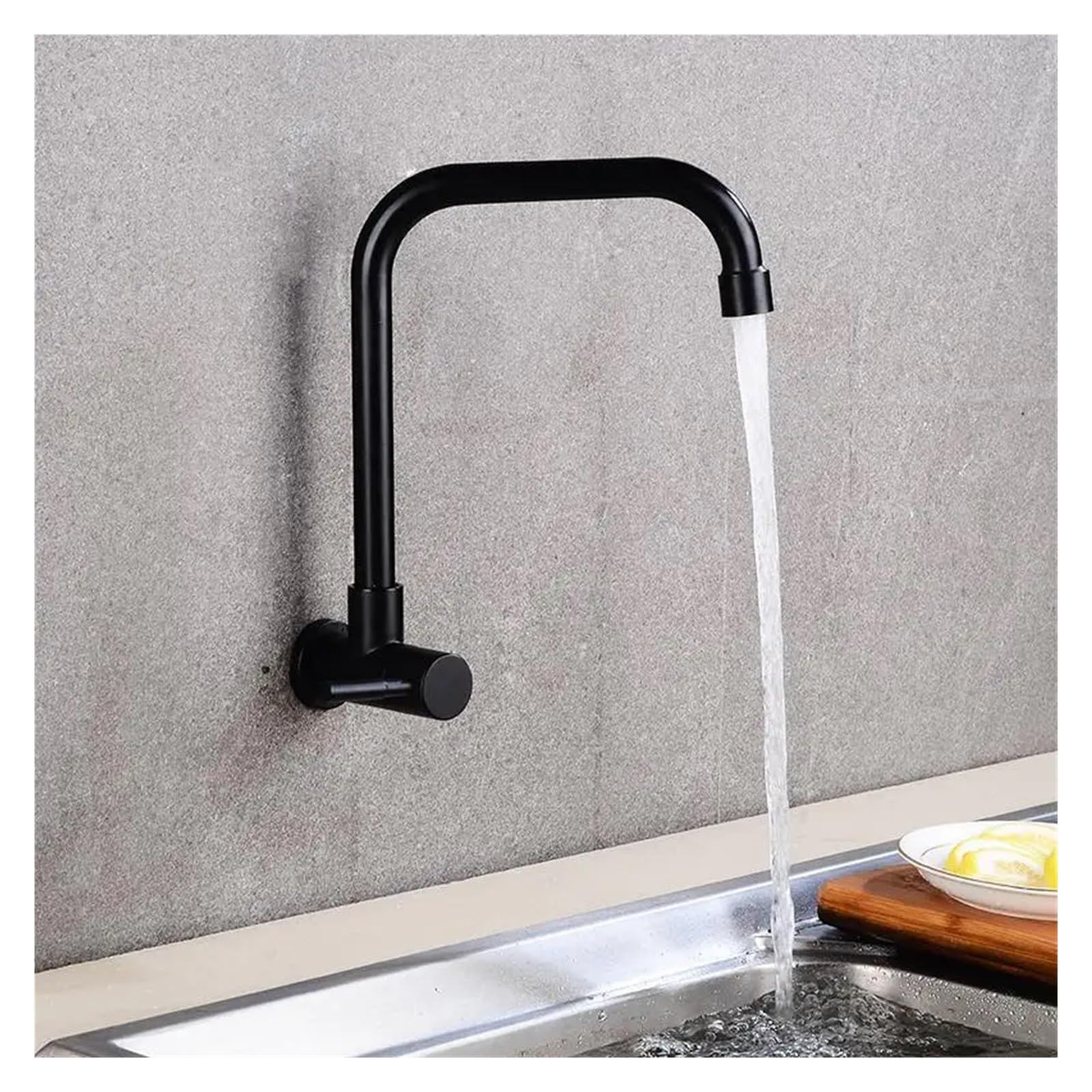 JFUDJKLI Single Cold Water Kitchen Faucet SUS304 Stainless Steel Wall-Mounted 360° Rotating Single Handle washbasin Faucet (Color : Matte Black B)