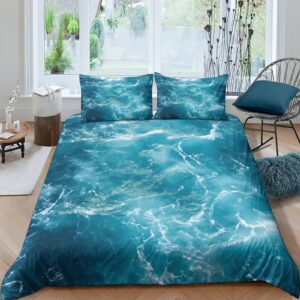 ERGTT Ocean 3D Printed Blue Duvet Cover for Boys Girls Quilt Cover Comforter Covers with Zipper Closure with Pillow Cases Soft Microfiber Bedding Set 3 Pieces Queen（228x228cm）