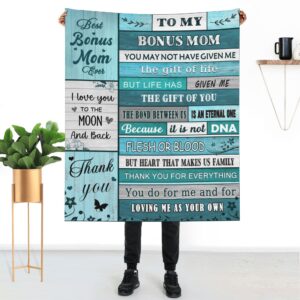 Bonus Mom Gift from Daughter, Bonus Mom Blanket from Bonus Daughter Son Stepdaughter Stepson, 50"x60" Mothers Day Blanket Gifts for Stepmom Birthday Gifts for Bonus Mom