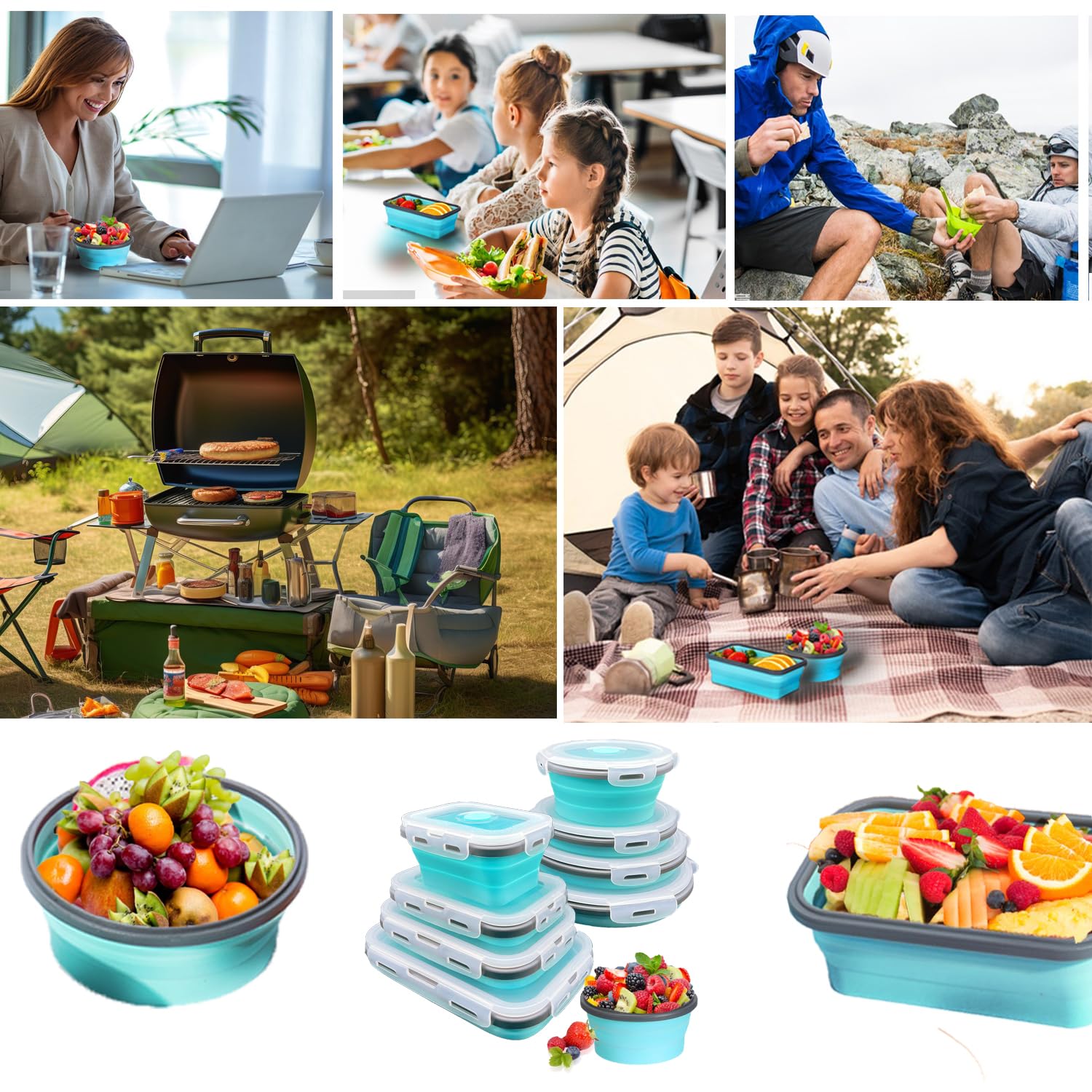 8 Collapsible Food Storage Containers With Lids, Rv Collapsible Bowls, Silicone Food Storage Containers, Camping Food Containers, Silicone Containers, Collapsible Containers for Food, Camping, Travel