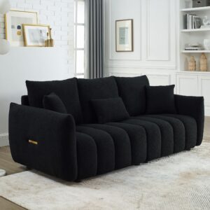 gnixuu cloud sofa couch, comfy teddy sofa with deep seat, modern boucle 3 seater couch for living room, apartment, office, 82inch(black)