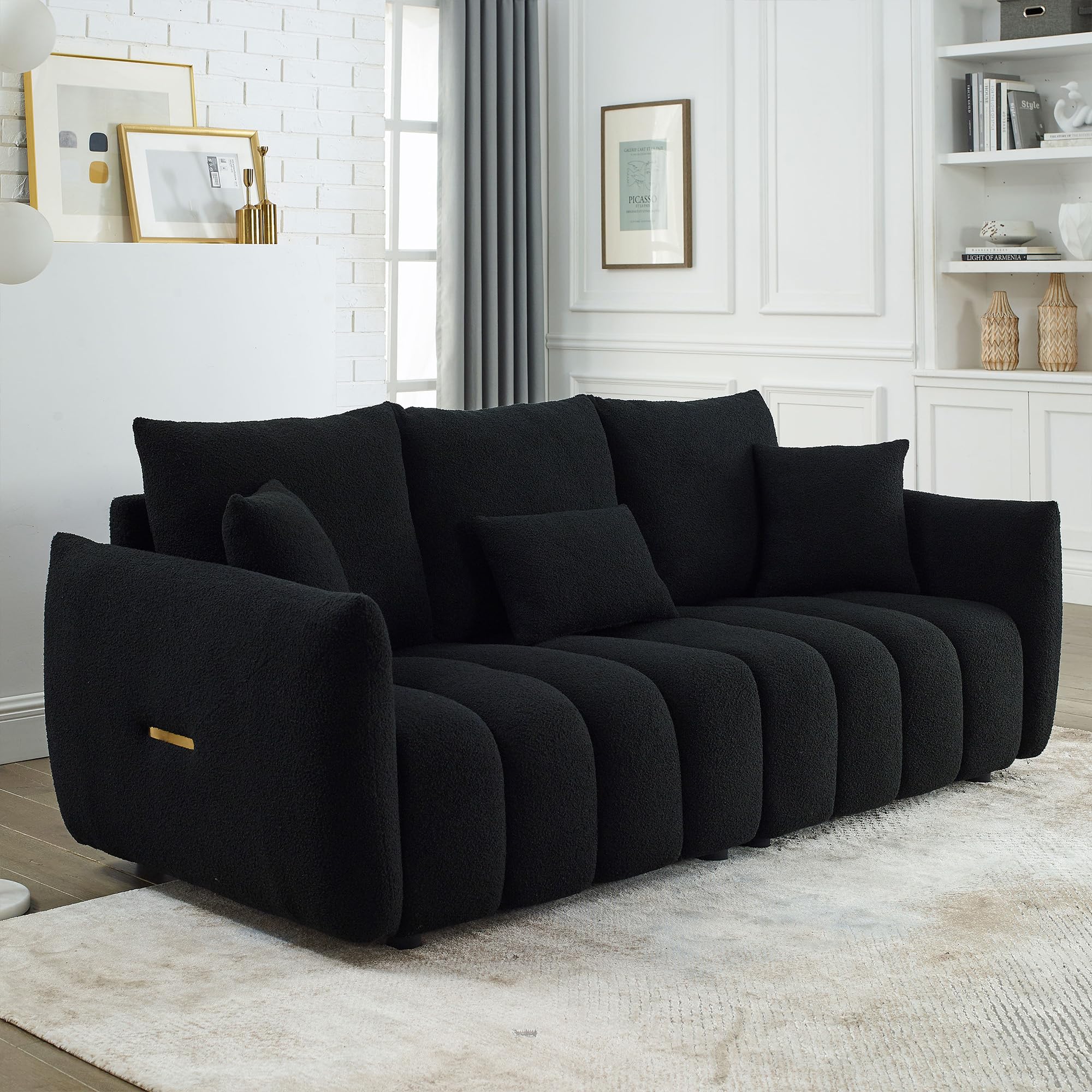 GNIXUU Cloud Sofa Couch, Comfy Teddy Sofa with Deep Seat, Modern Boucle 3 Seater Couch for Living Room, Apartment, Office, 82Inch(Black)