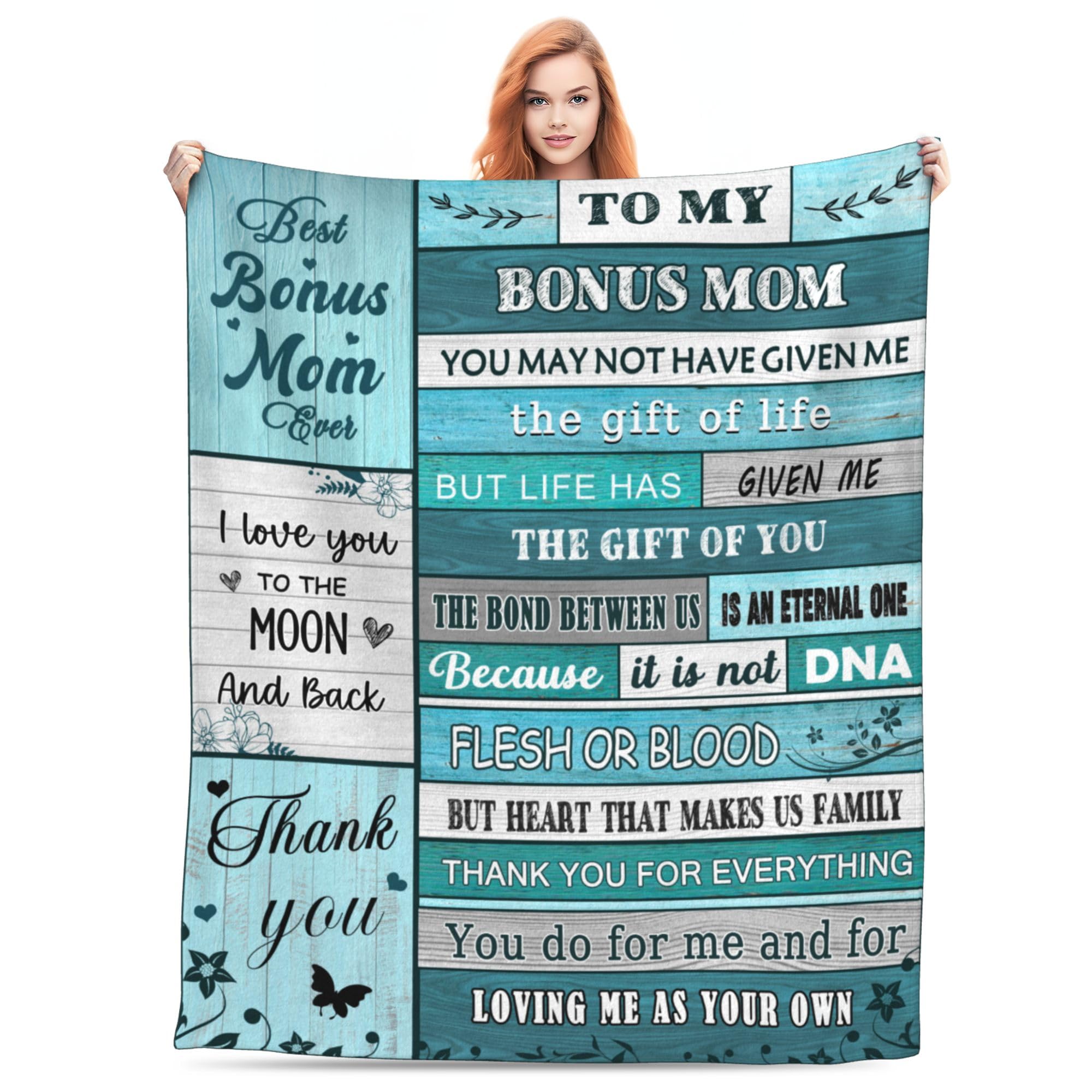 Bonus Mom Gift from Daughter, Bonus Mom Blanket from Bonus Daughter Son Stepdaughter Stepson, 50"x60" Mothers Day Blanket Gifts for Stepmom Birthday Gifts for Bonus Mom