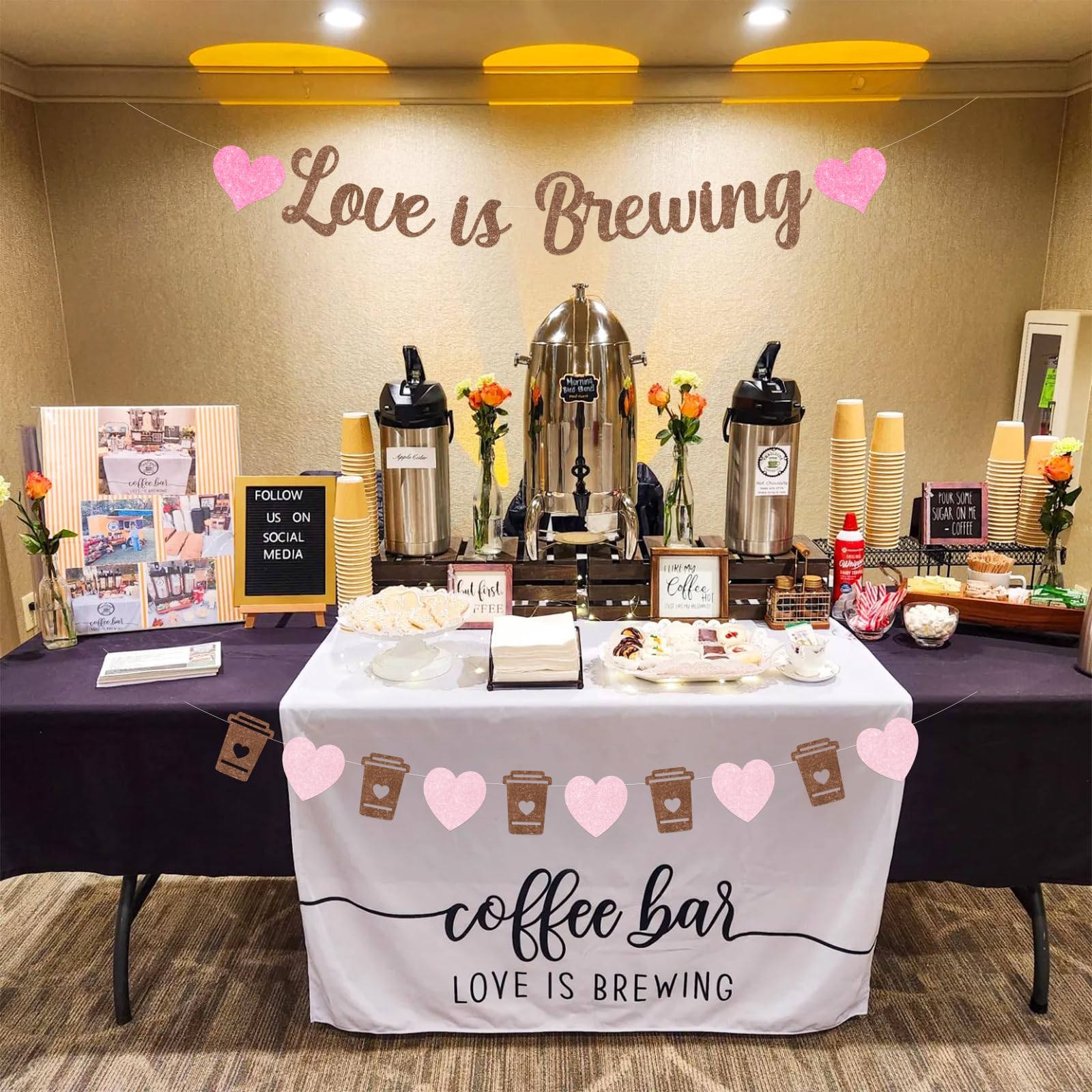 Sursurprise Coffee Bridal Shower Decorations, Love Is Brewing Bridal Shower Decorations Banner Coffee Bar Sign for Bachelorette Party Engagement Wedding Party Supplies