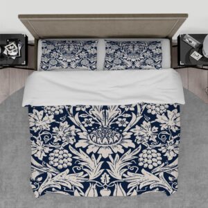 rivine willam morris style duvet cover set 3 pieces sunflowers iris (blue) pattern soft bedroom bedding set with 2 pillow shams zipper 4 ties full