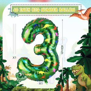 Lunmon 40 Inch Dinosaur Number Large Balloon 40 Inch Dinosaur Birthday Balloons Supplies Large Green Balloon Dinosaur Theme Balloons for Birthday Party Baby Shower (Number 3)