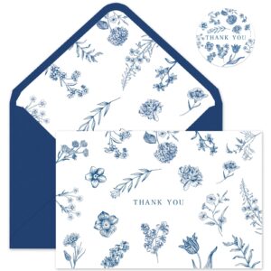 whaline 36pcs blue floral thank you cards with envelopes and stickers blue greeting cards blank note cards for weddings bridal shower baby shower