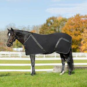 equinavia fryd cotton stable blanket for horses | no fill cotton sheet with wither relief - black - 78 in