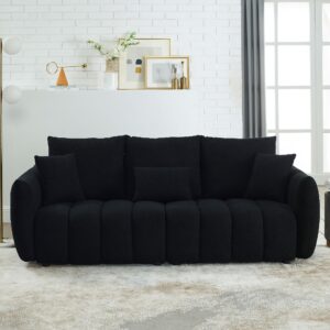 GNIXUU Cloud Sofa Couch, Comfy Teddy Sofa with Deep Seat, Modern Boucle 3 Seater Couch for Living Room, Apartment, Office, 82Inch(Black)