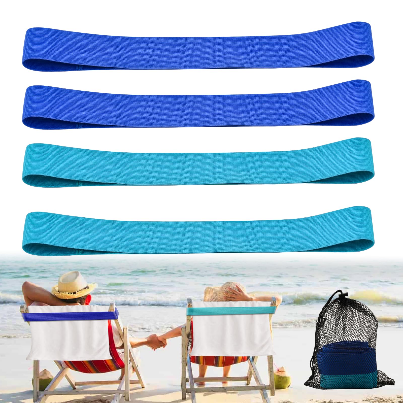 4 Pack Towel Bands, Towel Craber for Pool & Cruise Chairs, Beach Towel Clips,Towel Holder for Cruise Chairs Accessories, Perfect Alternatives for Towel Clips (2PCS Blue + 2PCS Turquoise)