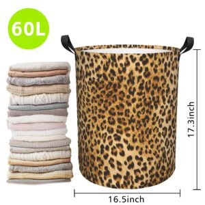 Naqiuli Laundry Basket Leopard Laundry Hamper Large Laundry Basket Storage Basket Tote Bag Collapsible Organizer Basket for Bathroom,Laundry,Bedroom 17.3 x16.5 Inch