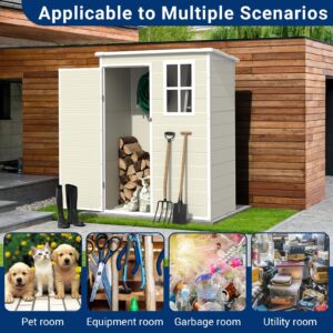 VONZOY Outdoor Storage Shed, 5x3FT Resin Shed with Floor, Lockable Door & Window, Waterproof Tool Sheds & Outdoor Storage for Bike, Garbage Cans,Garden Accessories, Sandstone