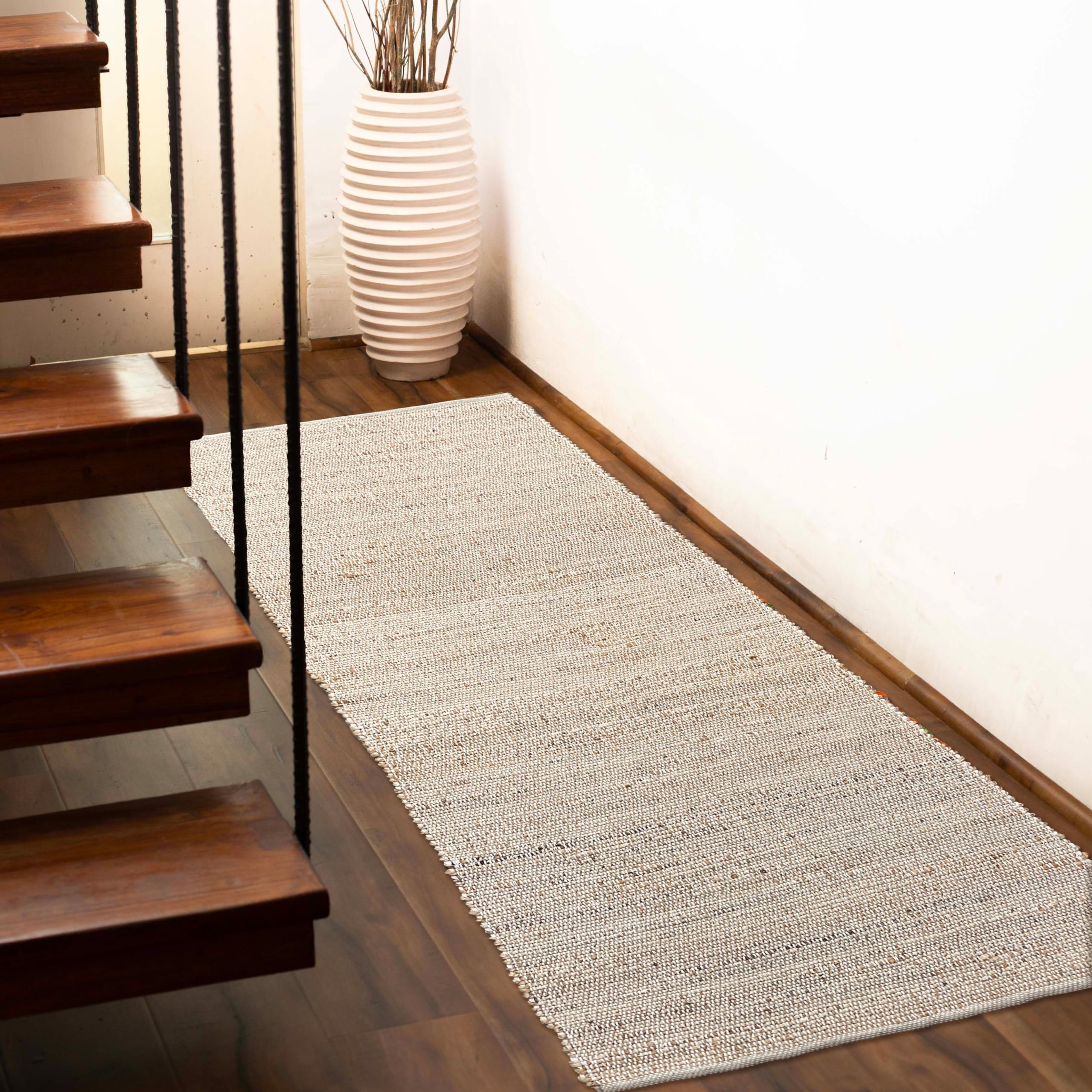 Chardin home Jute Rugs Collection- 2x5 Feet Jute Braids Rug, Boho, Rustic, Natural Jute/Ivory, Hand Woven Long Runner Rug for Bedroom, Living Room, Kitchen and entryways