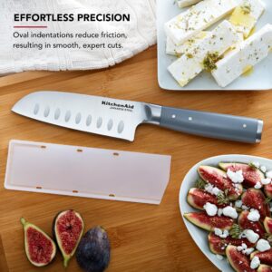 KitchenAid Gourmet Forged Santoku Custom-Fit Cover, Sharp Kitchen Knife, High-Carbon Japanese Stainless Steel Blade, 5 Inch, Gray