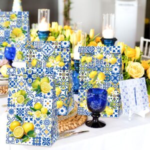 JeVenis 12 PCS Capri Lemon Party Favor Bags Capri Lemon Party Decorations Blue Tiles and Lemon Party Supplies for Capri Lemon Birthday Wedding Bridal Shower