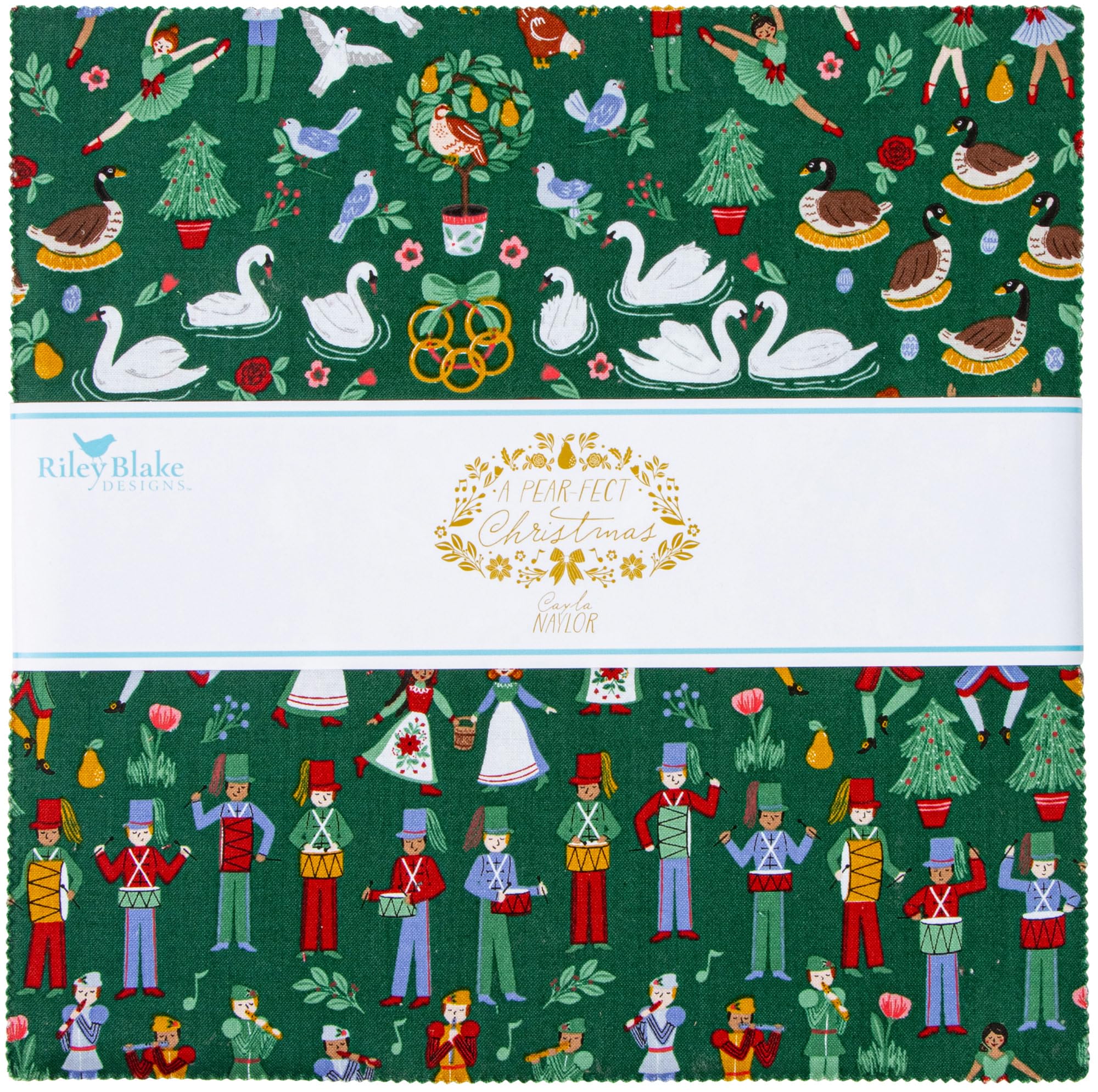 Cayla Naylor A Pear-FECT Christmas 10"" Stacker 42 10-inch Squares Layer Cake Riley Blake 10-14970-42, Assorted