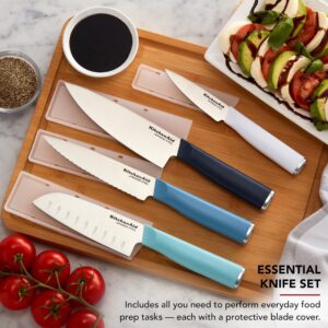 KitchenAid Chef Set with Custom-Fit Covers, Sharp Kitchen Knife, High-Carbon Japanese Stainless Steel Blade, 4 Piece, Multicolored