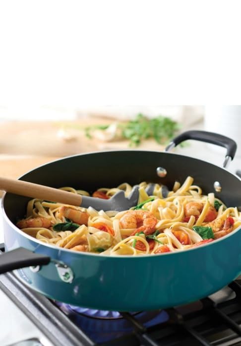 Tramontina 5.5 Qt Covered Nonstick Saute Pan Whith Glass Lid Jumbo Cooker, Premium long-lasting PFOA-free Teflon Profile nonstick coating., Teal