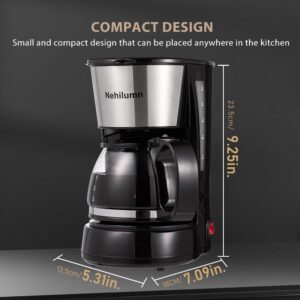 Nehilumn 4 Cup Drip Coffee Maker, Coffee Pot Machine Permanent Coffee Filter, Small Coffee Maker,20Oz Electric Coffee Maker,650W Black and Stainless Steel