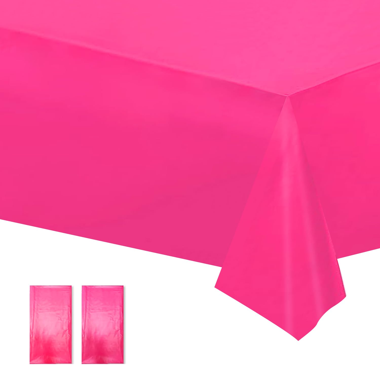 NIWIN 2 Pack Hot Pink Tablecloth Plastic Party Table Cloth Rectangle Disposable Table Cover for Various Parties Birthday Decoration, 72" x 53"