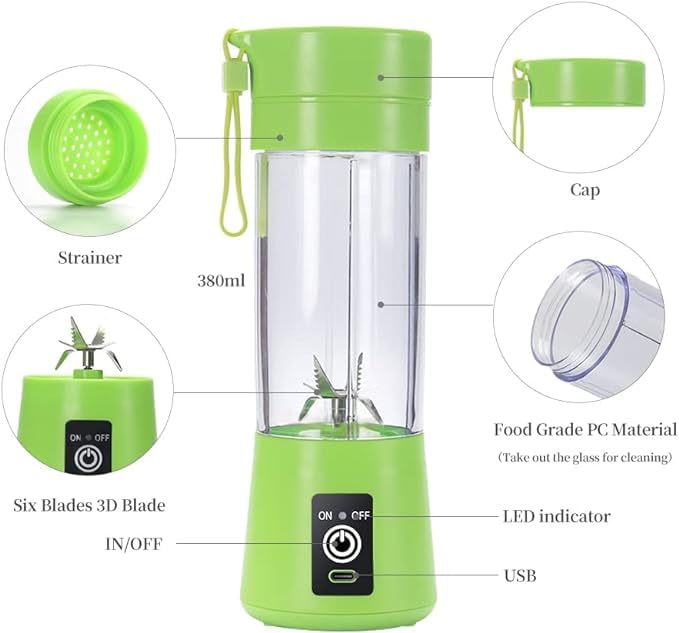 Generic Rechargeable electric orange mini travel fruit portable fresh professional usb extractor cirtrus juicer blender (Green), 7.5X7.5X23CM