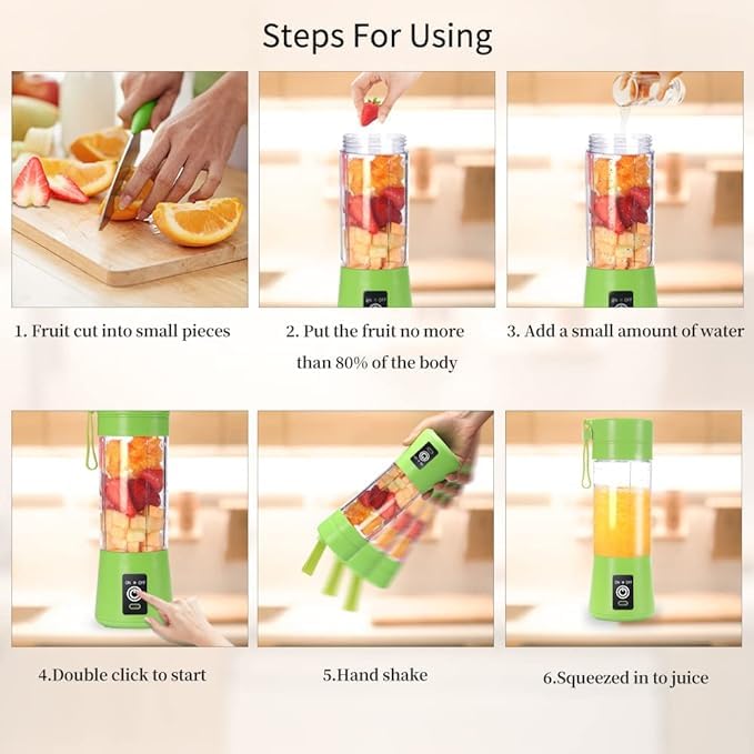 Generic Rechargeable electric orange mini travel fruit portable fresh professional usb extractor cirtrus juicer blender (Green), 7.5X7.5X23CM