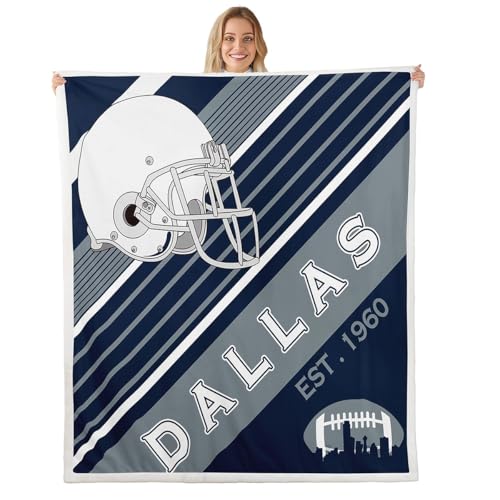 Erosebridal American Football Fleece Blanket, Fuzzy Blanket Throw Size, Sports Plush Bed Blanket, White Navy Blue Striped Throw Blanket for Men Husband Boyfriend Teenage Boys (Dallas)