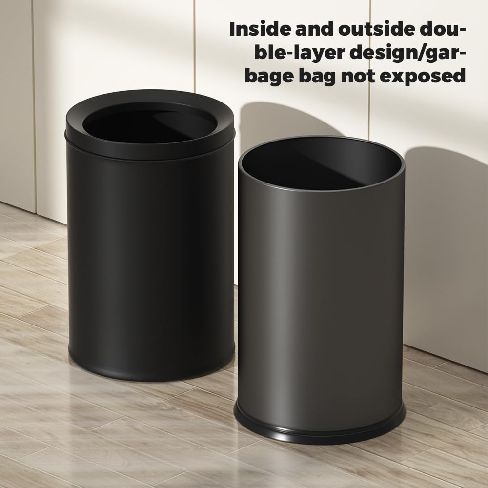 LEASYLIFE 12L/3.1GAL Black Modern Bathroom Trash Can,Small Metal Garbage Can for Bathroom, Bedroom,Children's Room, Powder Room,Hotel,Bank (12L-Black)