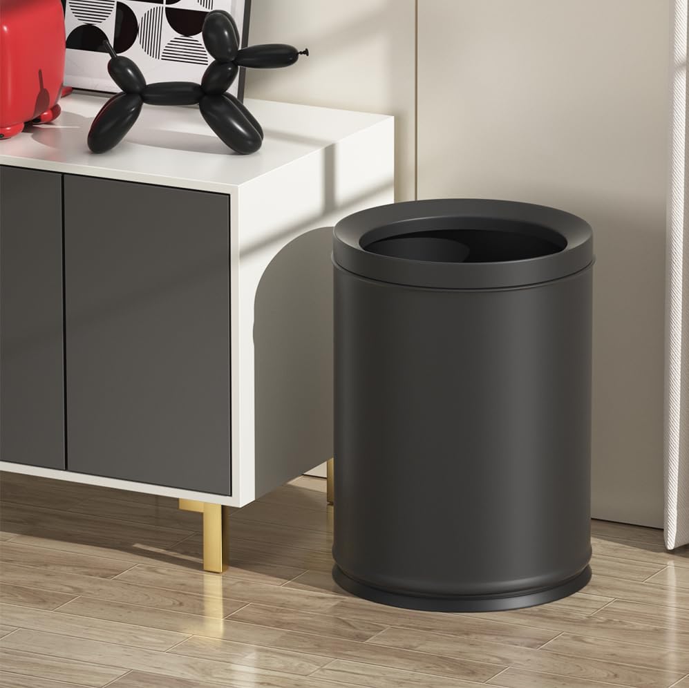 LEASYLIFE 12L/3.1GAL Black Modern Bathroom Trash Can,Small Metal Garbage Can for Bathroom, Bedroom,Children's Room, Powder Room,Hotel,Bank (12L-Black)