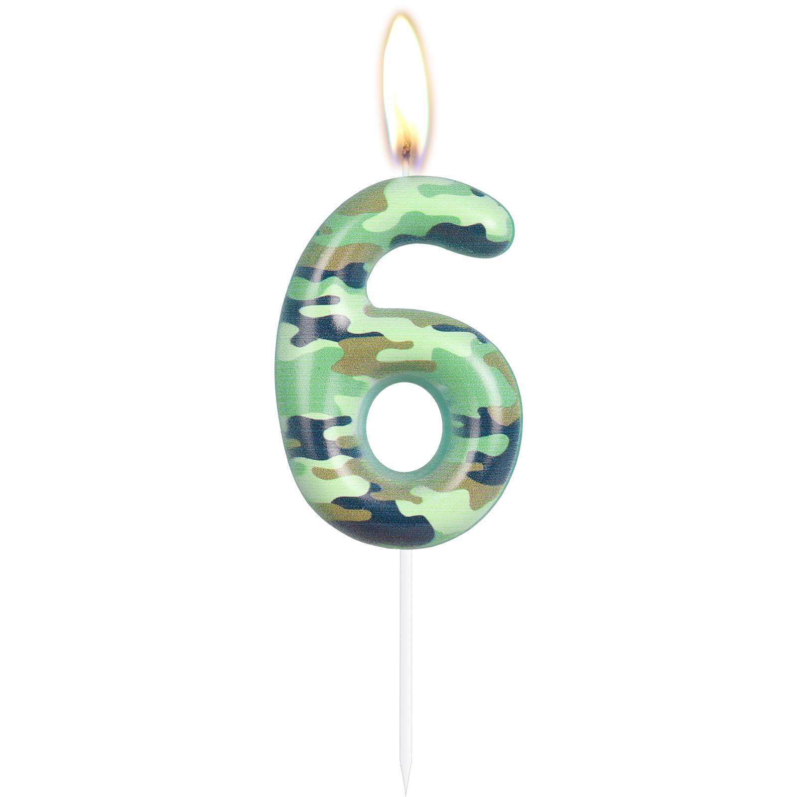 Camo 6th Birthday Candles Number 6 Candle Army Themed Birthday Cake Topper Cake Candles Camo Happy 6th Birthday Party Cake Decorations for Boys Birthday Hunting Party Camouflage Motif Graduation Party