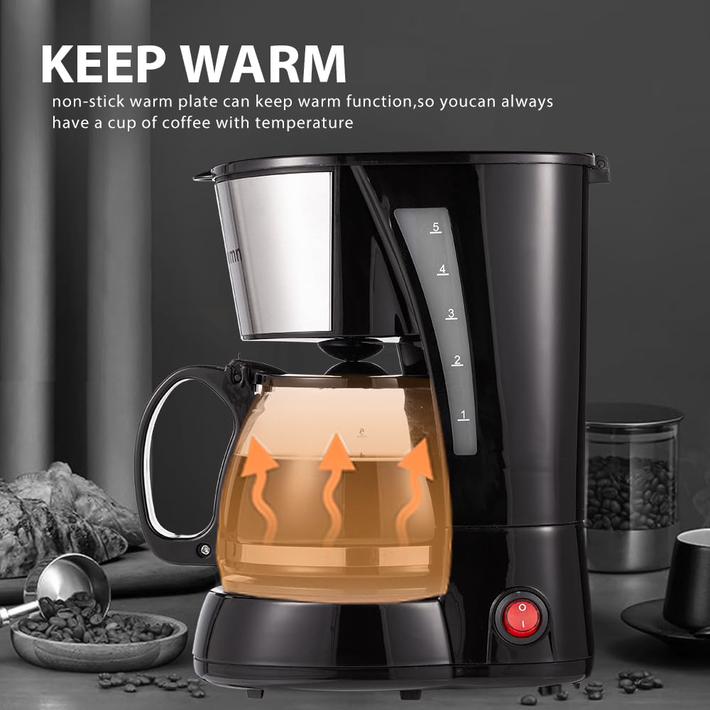 Nehilumn 4 Cup Drip Coffee Maker, Coffee Pot Machine Permanent Coffee Filter, Small Coffee Maker,20Oz Electric Coffee Maker,650W Black and Stainless Steel