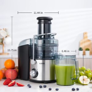 GDOR Powerful 1200W Juicer with Titanium Enhanced Cut Disc, Larger 3” Feed Chute Juicer Machines for Whole Fruits and Vegetables, Centrifugal Juicer with 40 oz. Juice Jug, BPA-Free, Easy to Clean, 3.0