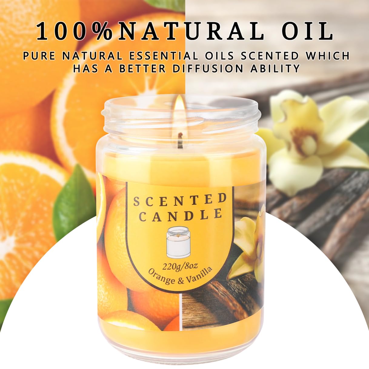 2 Pack 16oz Orange Vanilla Aromatherapy Candle with 80 Hours Long-Lasting Burn time Odor Elimination Scented Candles Gift Set for Women, Natural Soy Wax