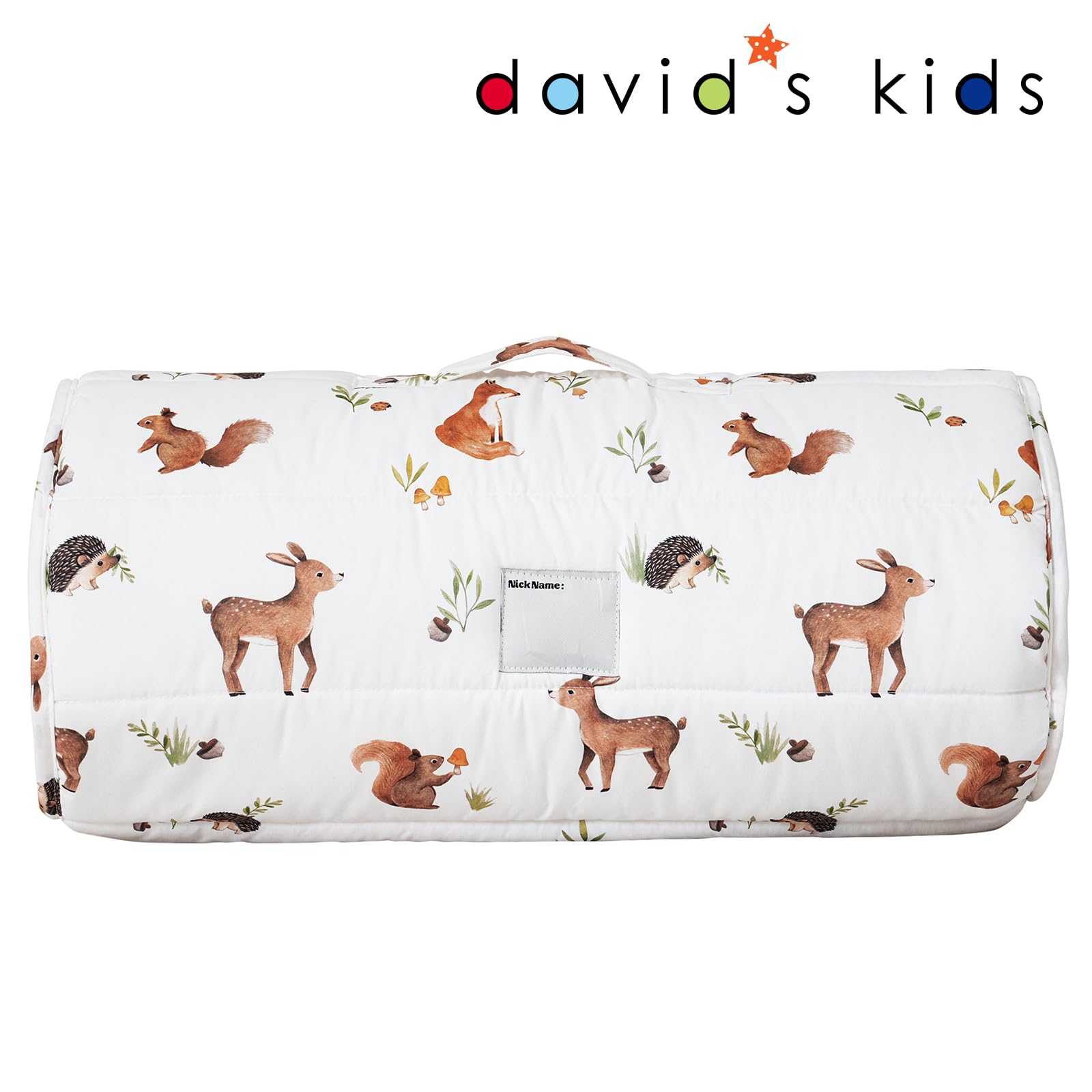 david's kids Toddler Nap Mat with Plush Dots Lining, Ultra Soft Slumber Bags for Boys Girls, Perfect for Preschool, Daycare, Kids Sleeping Bags with Rollup Design, 50"x20", Woodland Animals